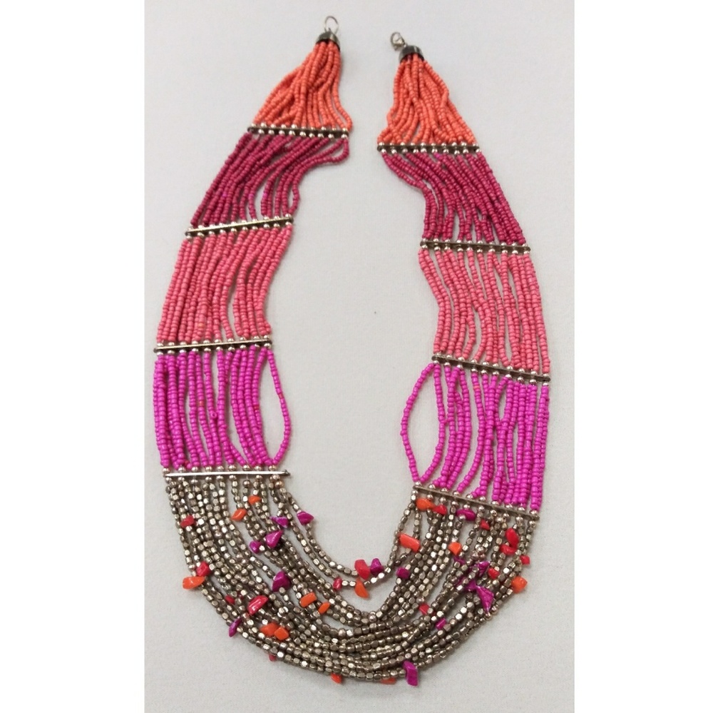 Pink Orange Raspberry - Tiered Beaded Necklace